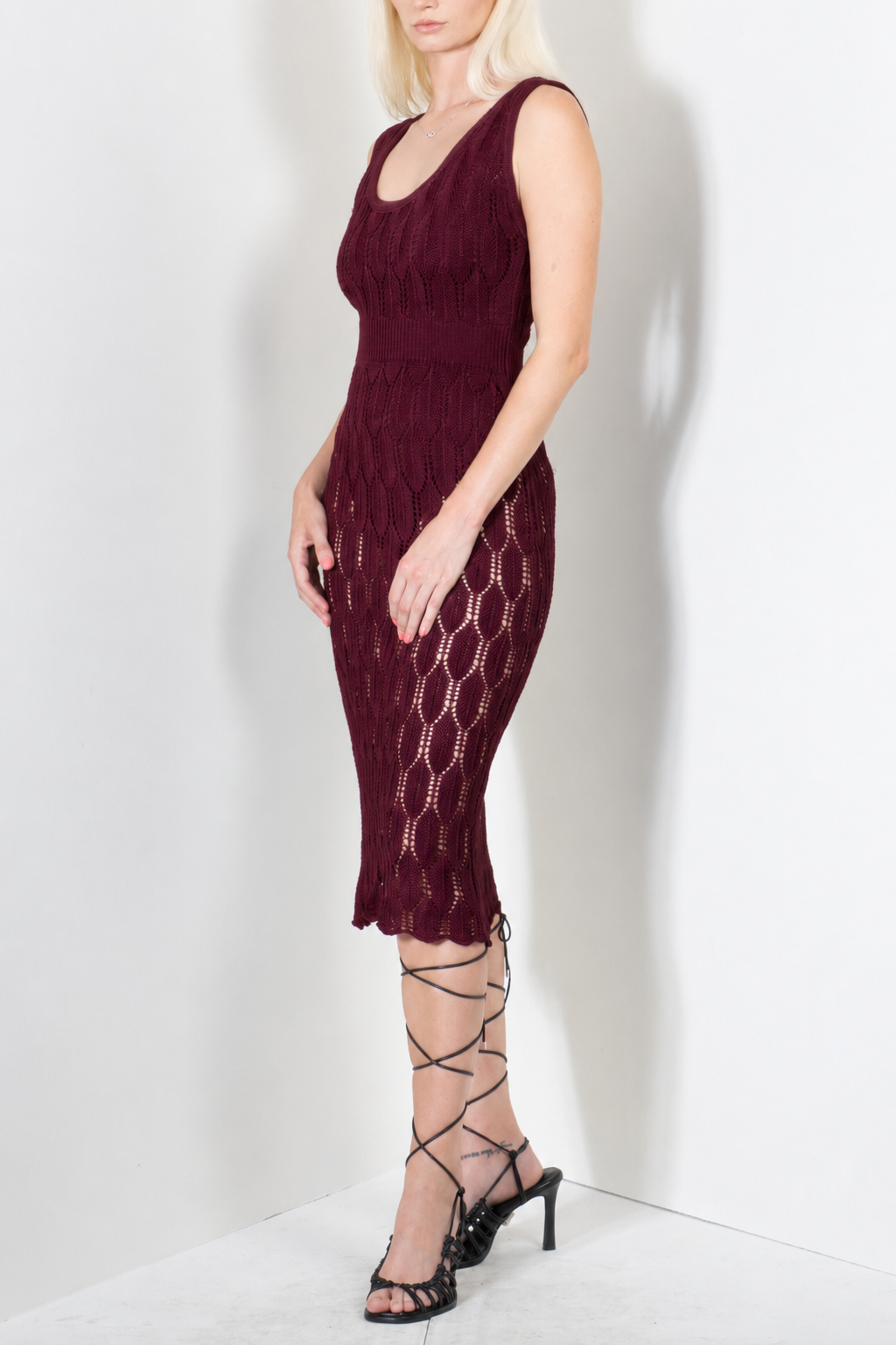 burgundy feather dress Midi in Embroidered fabric