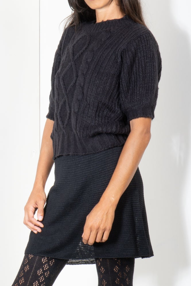 Short Bell Sleeve Cable Knit Shirt in Mohair