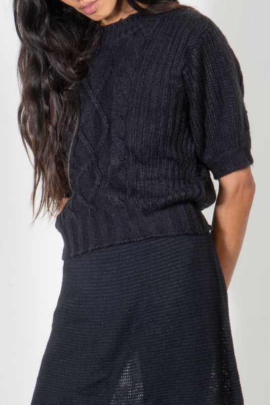 Short Bell Sleeve Cable Knit Shirt in Mohair