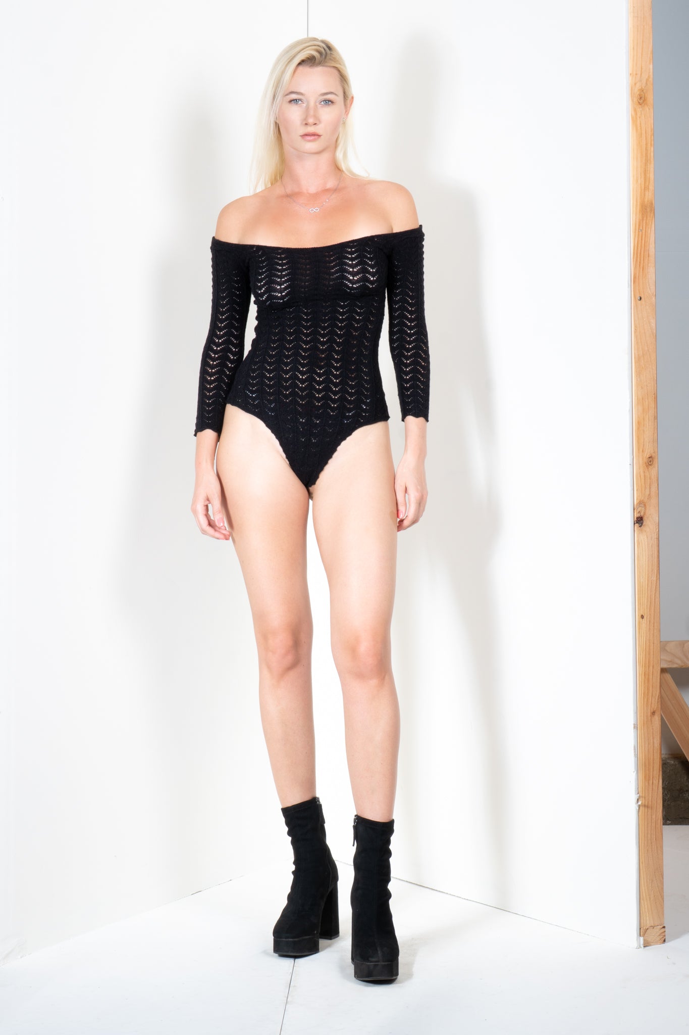 Off Shoulder Bodysuit in Chevron
