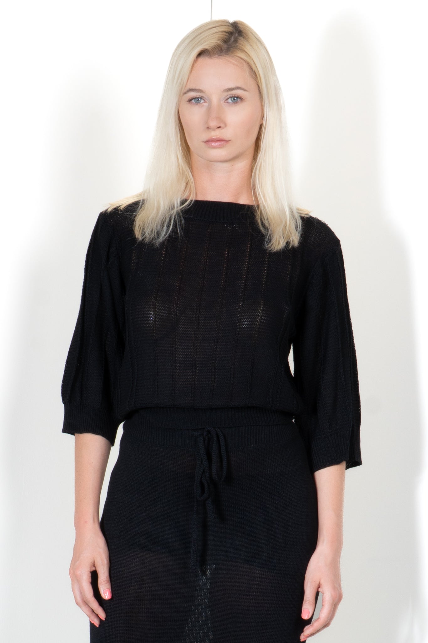 Cropped Stripe Shirt with 3/4 Sleeve