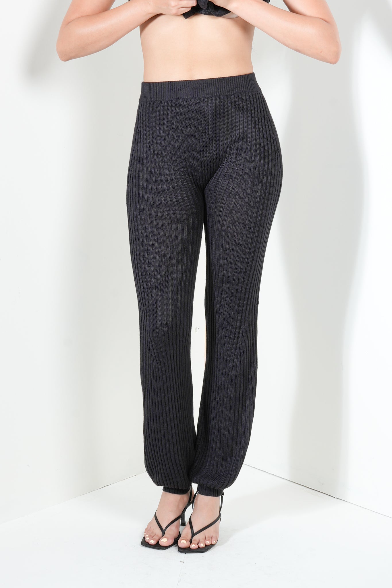 High Waisted Cuffed Pants in Rib Stitch