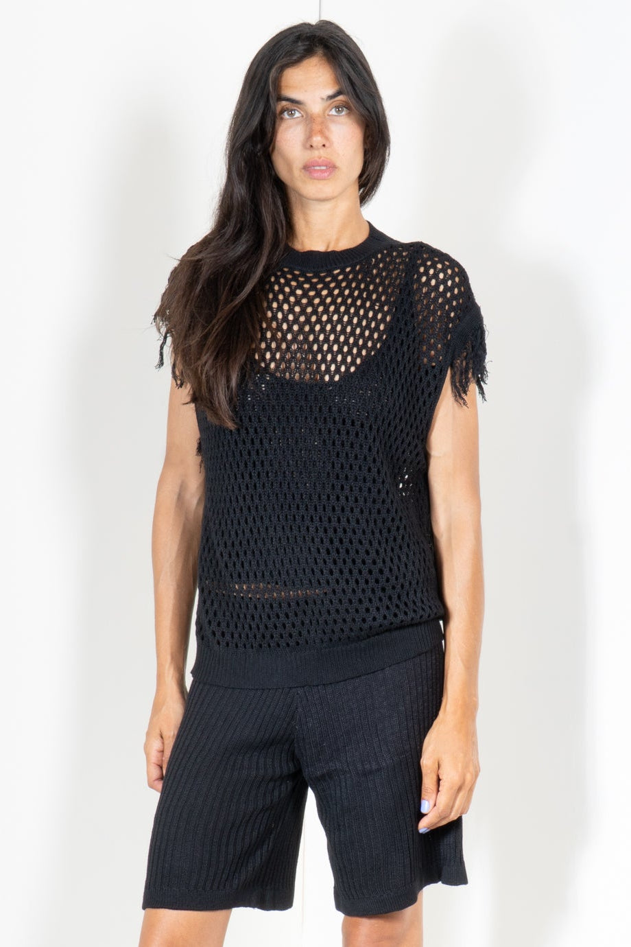 Mesh Top with Fringe Shoulder