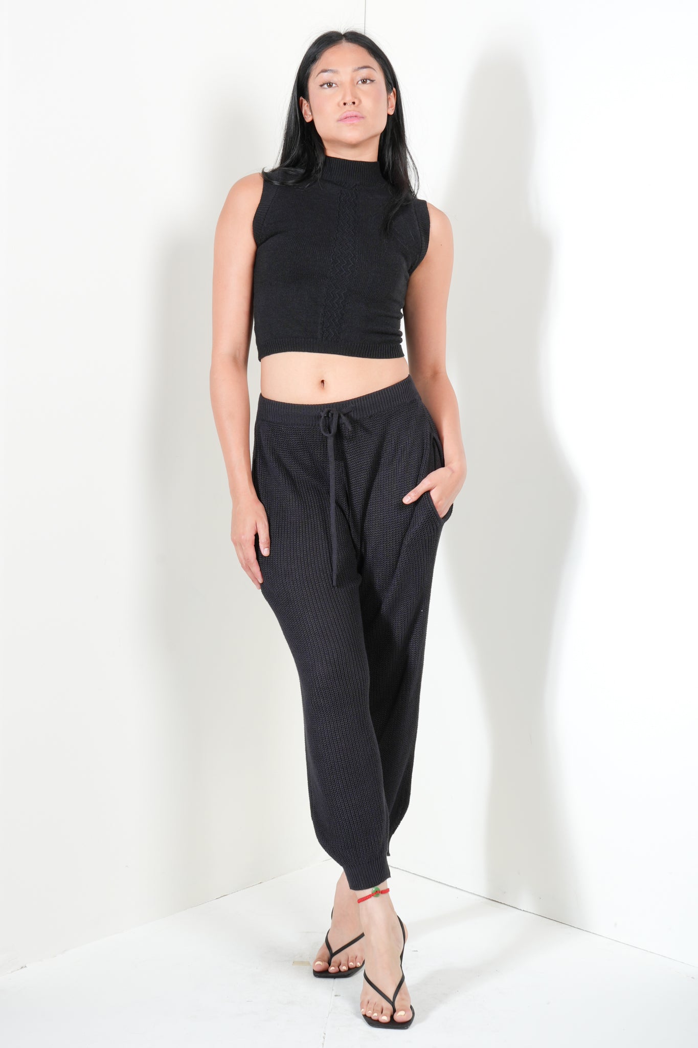 Mid-Rise Ribbed Pants with Ankle Cuff
