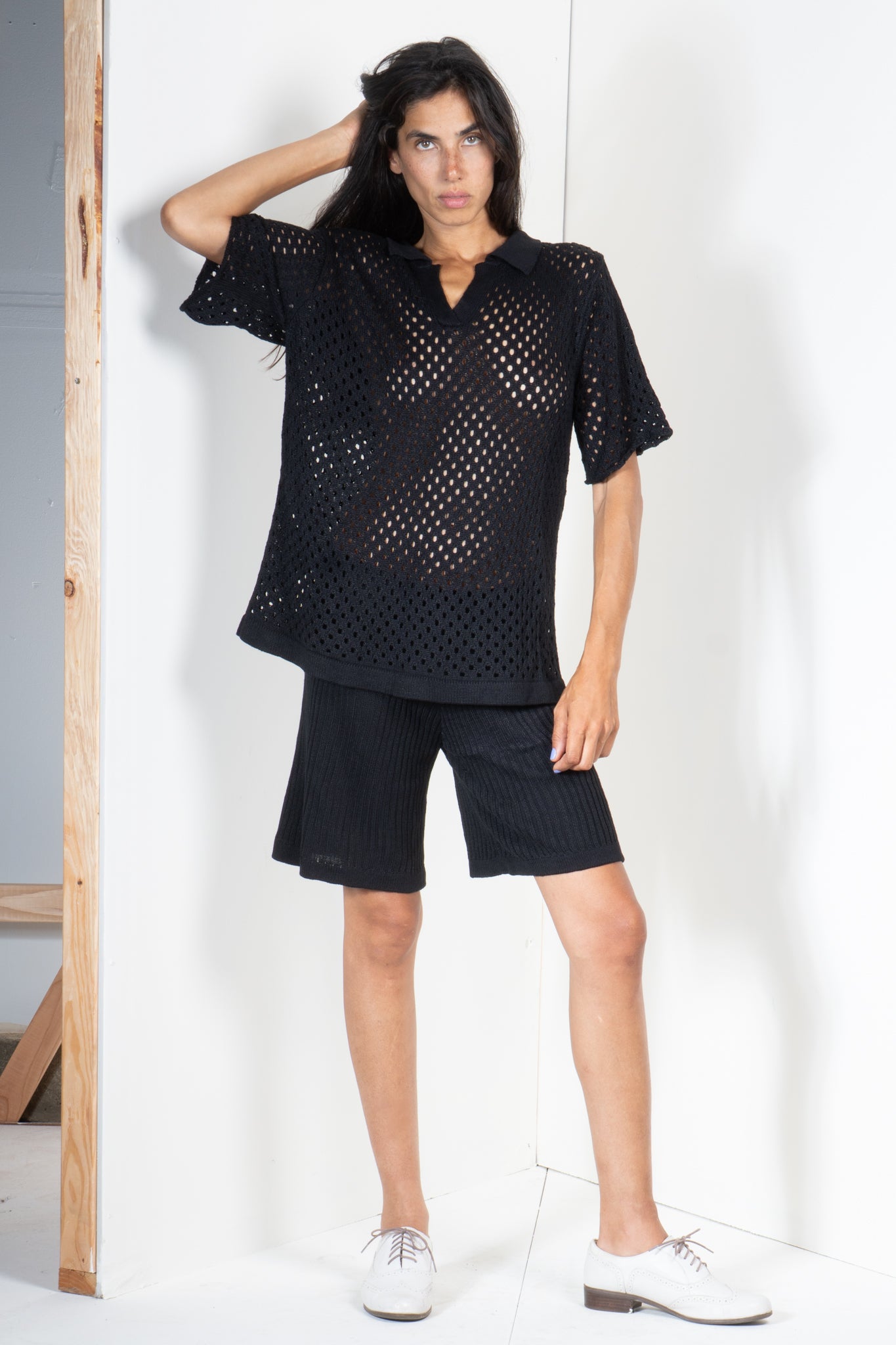 Polo Shirt in Eyelet Motif