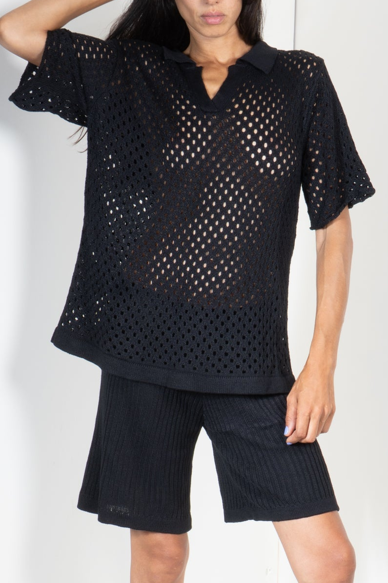 Polo Shirt in Eyelet Motif