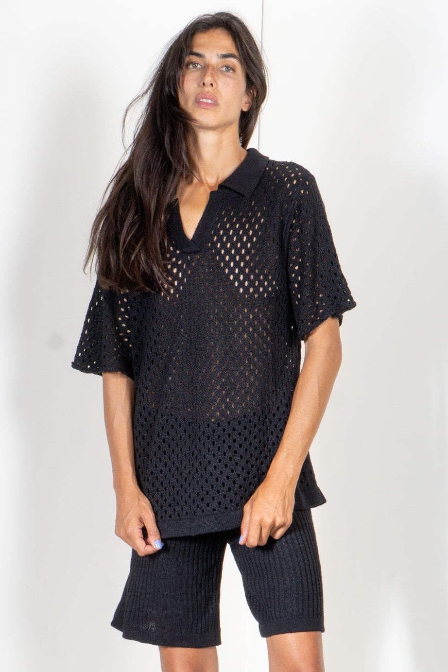 Polo Shirt in Eyelet Motif