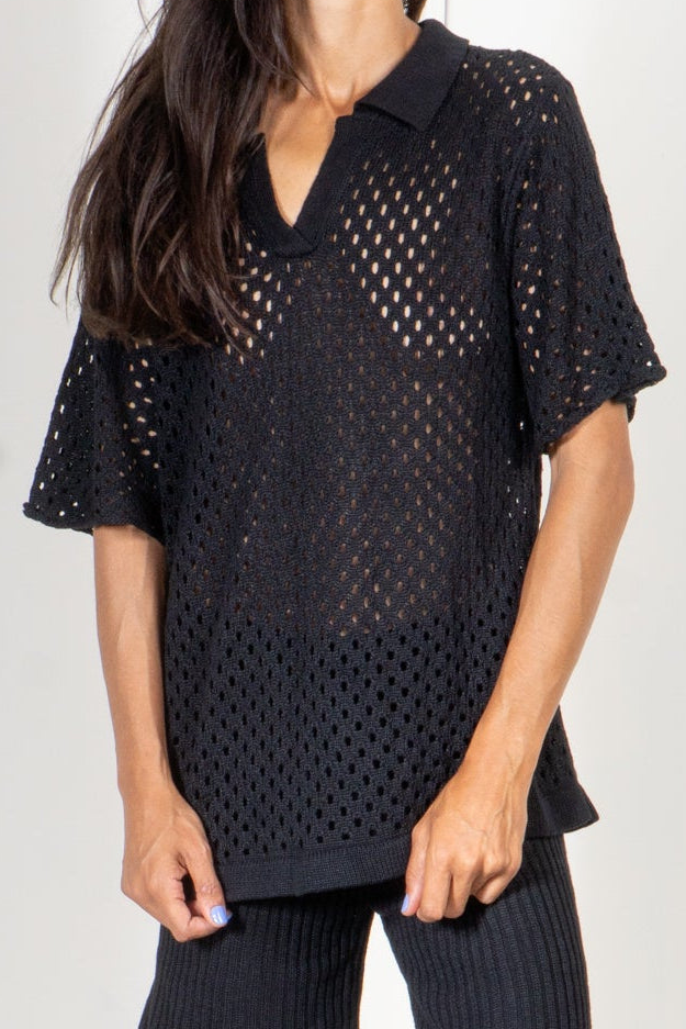 Polo Shirt in Eyelet Motif