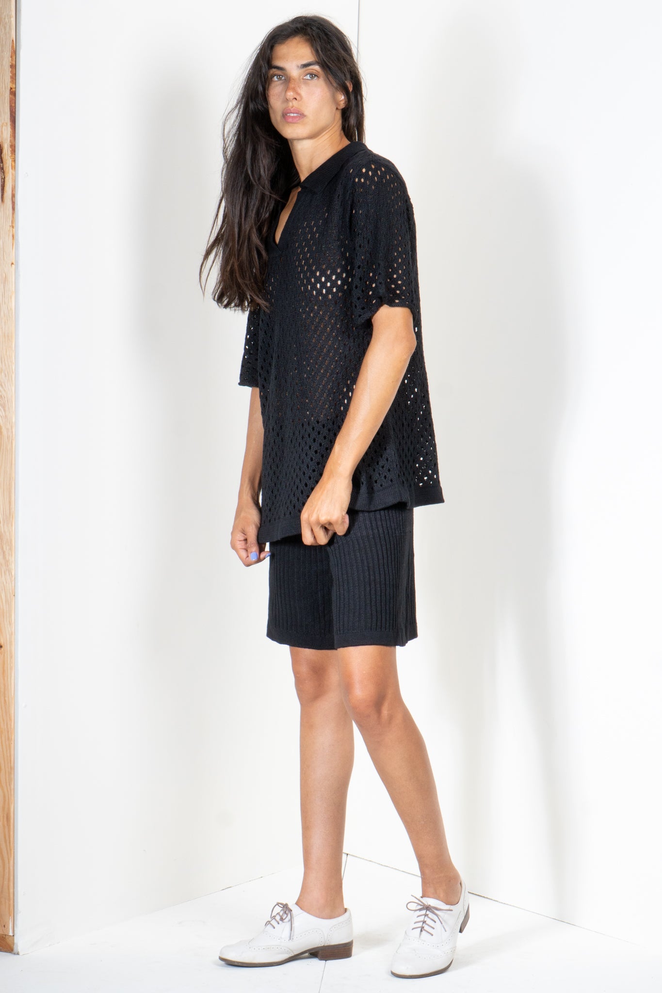 Polo Shirt in Eyelet Motif