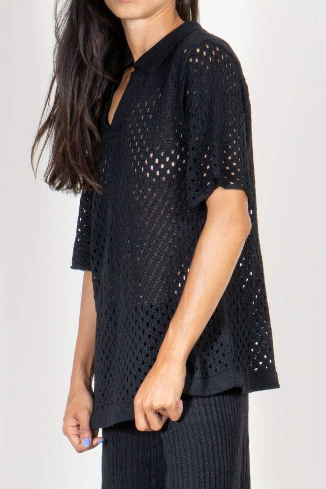 Polo Shirt in Eyelet Motif