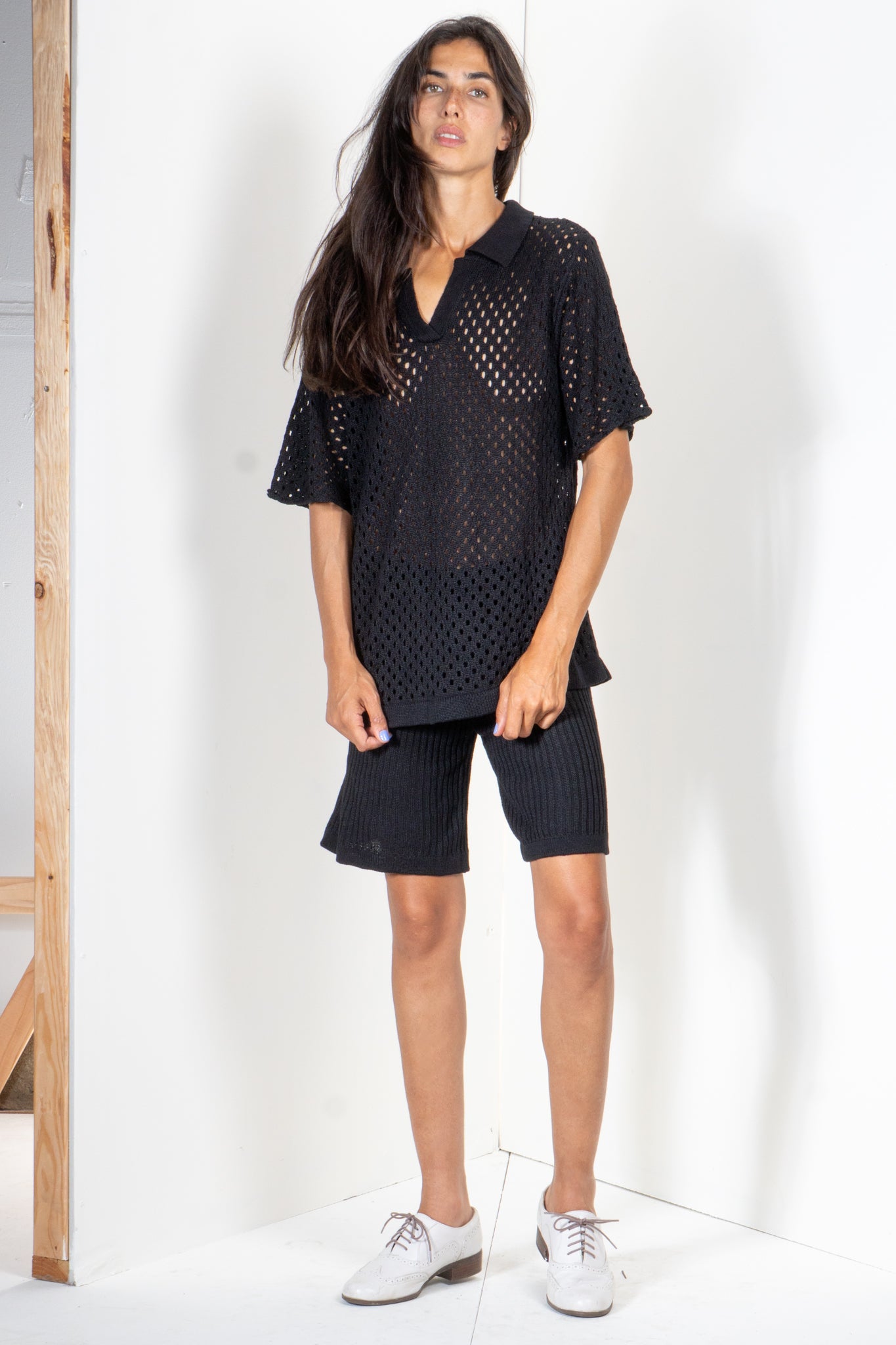 Polo Shirt in Eyelet Motif