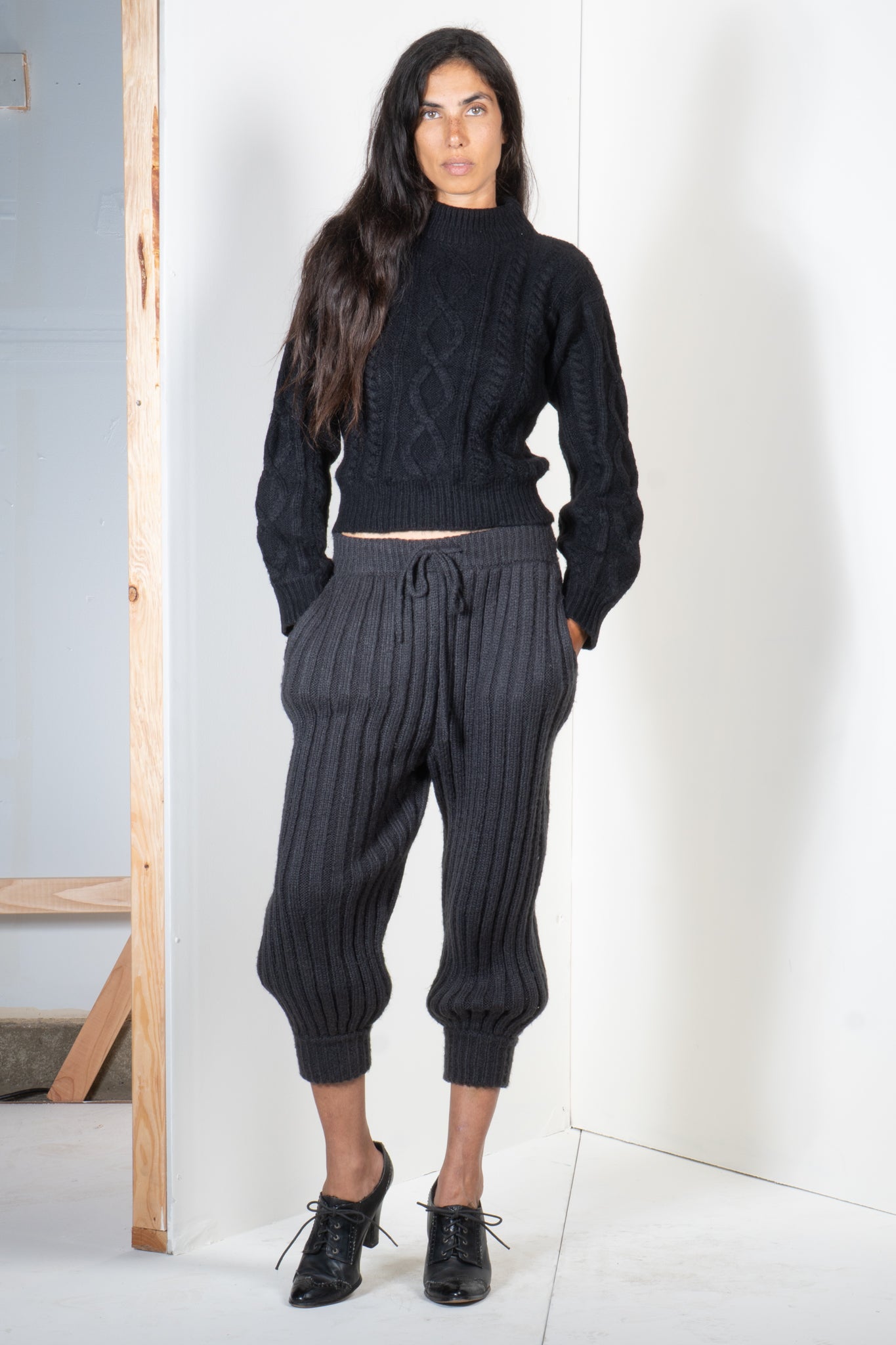 Ribbed Sweater Jogger Pants in Black