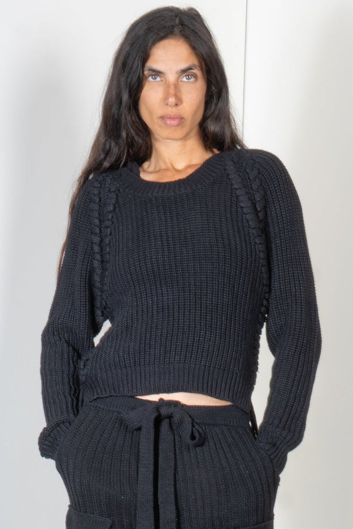 Ribbed Sweater with Braid Details