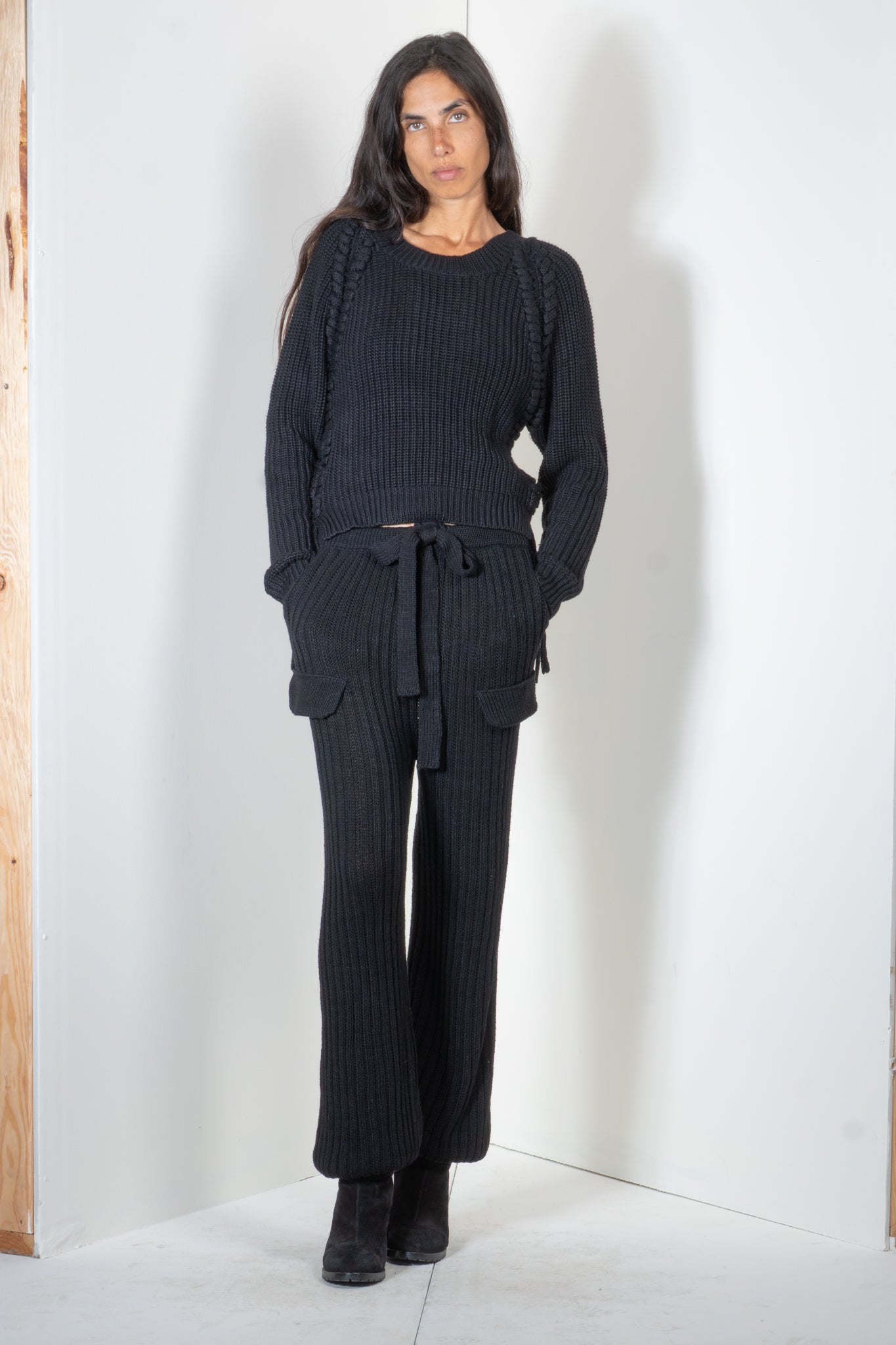 Ribbed Sweater with Braid Details