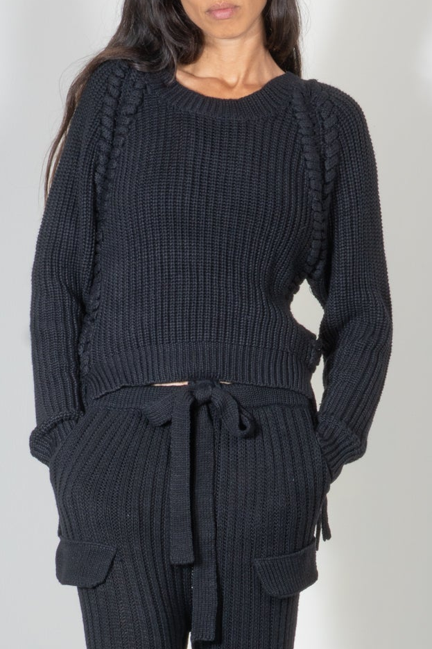 Ribbed Sweater with Braid Details