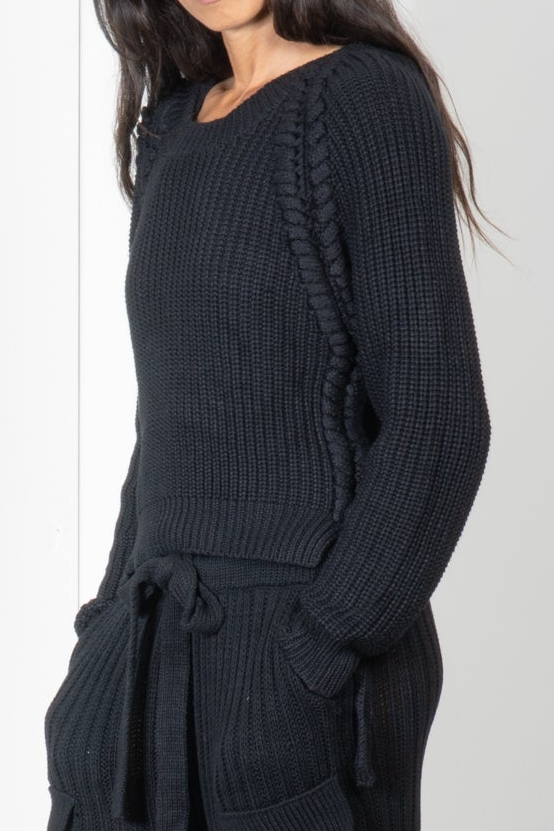 Ribbed Sweater with Braid Details
