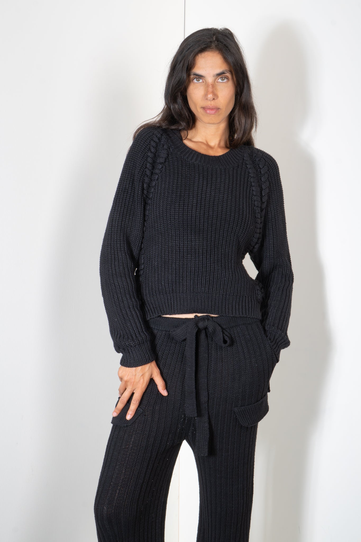 Ribbed Sweater with Braid Details