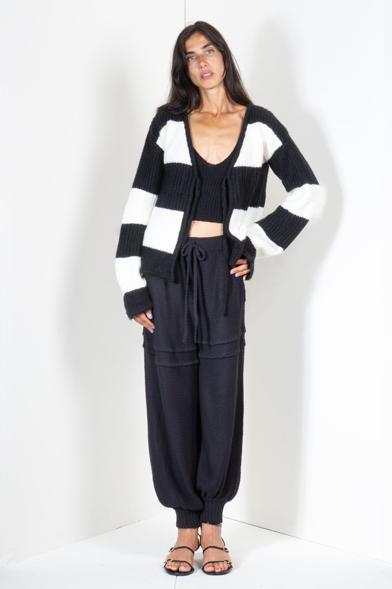 Stripe Cardigan with Tie