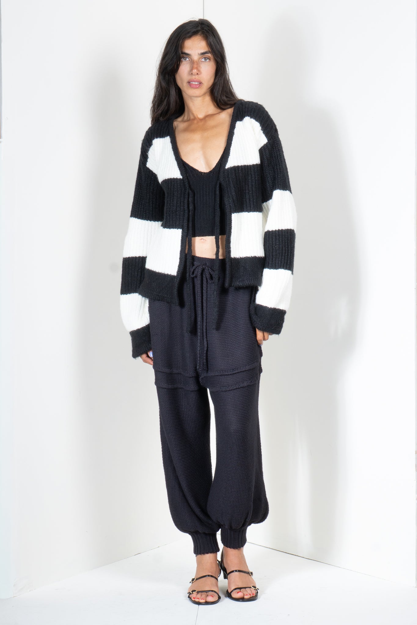 Stripe Cardigan with Tie
