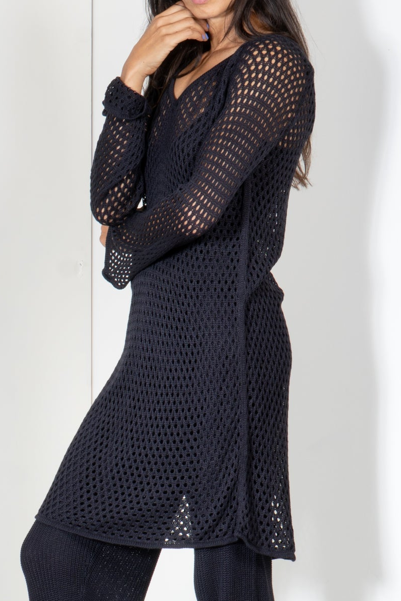 V Neck Shirt Dress in Eyelet Motif