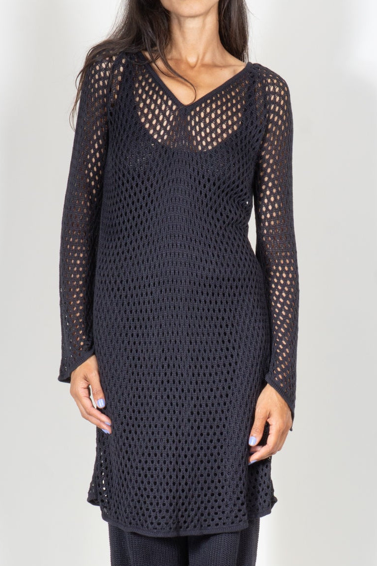 V Neck Shirt Dress in Eyelet Motif