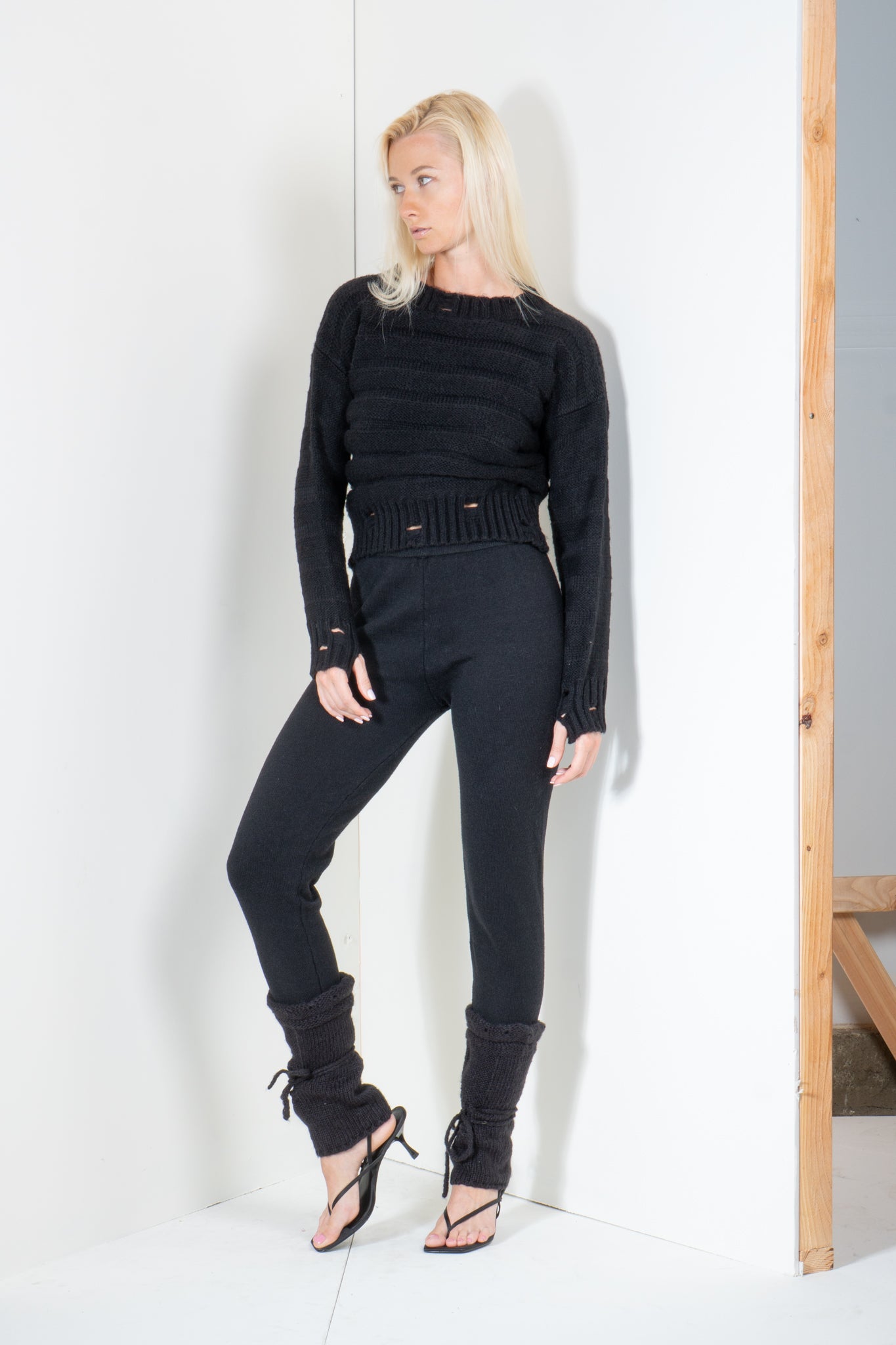 Banded Boat Neck Sweater Distressed