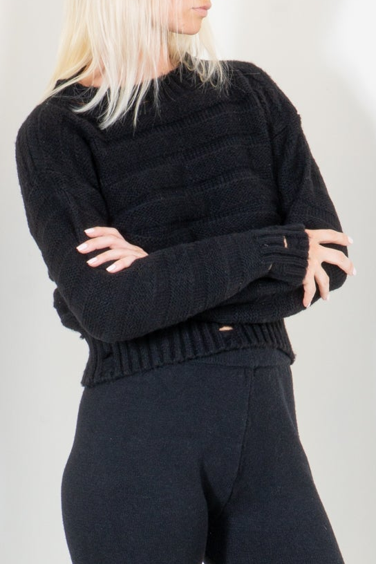 Banded Boat Neck Sweater Distressed