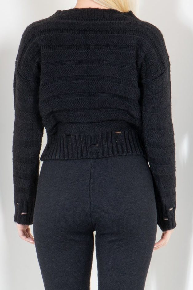 Banded Boat Neck Sweater Distressed