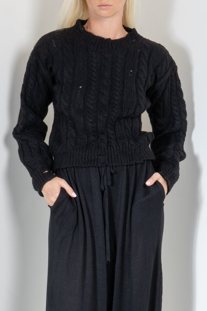 Distressed Micro Cable Sweater