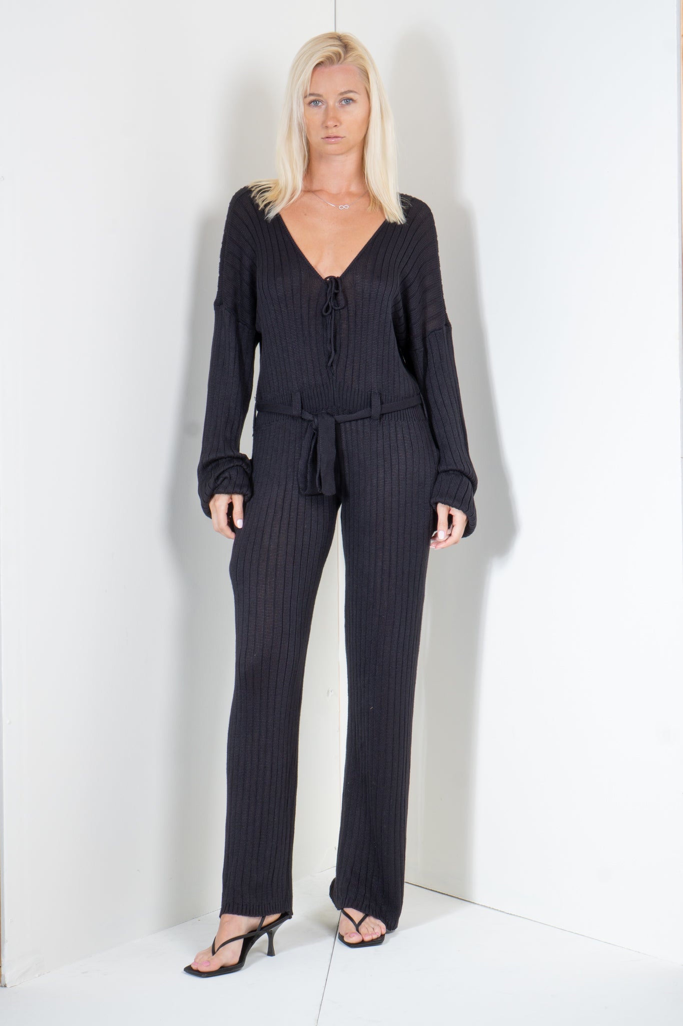 Jumpsuit with Long Sleeves and Laced Neck