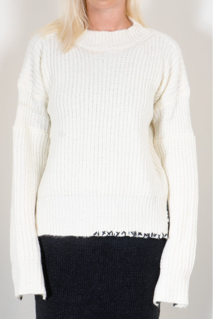 Ribbed Sweater with Embroidered Hem