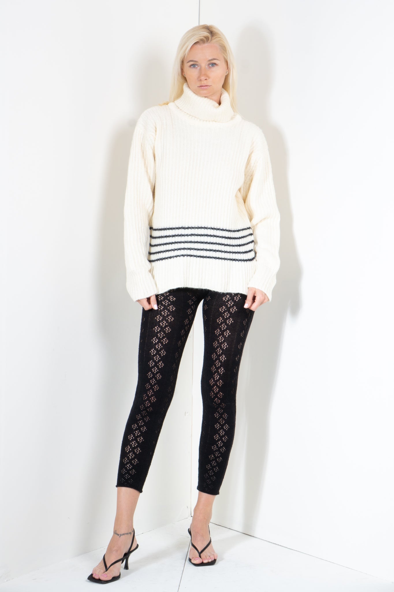 Turtleneck Sweater with Contrast Stripes