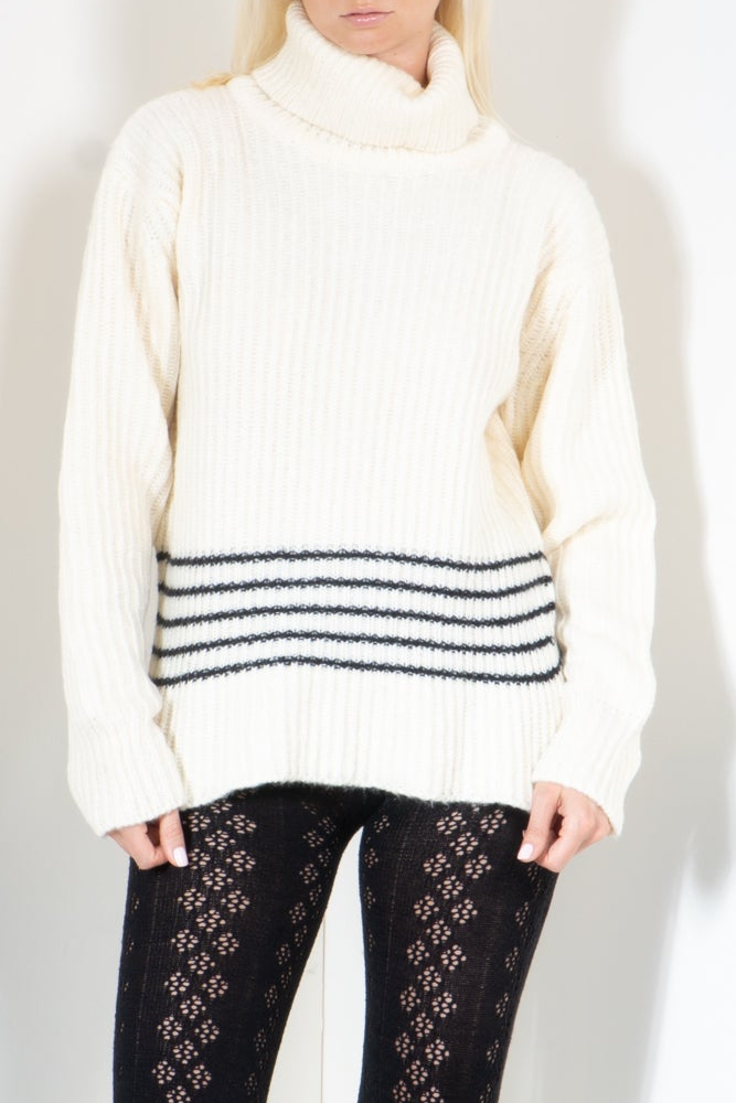 Turtleneck Sweater with Contrast Stripes