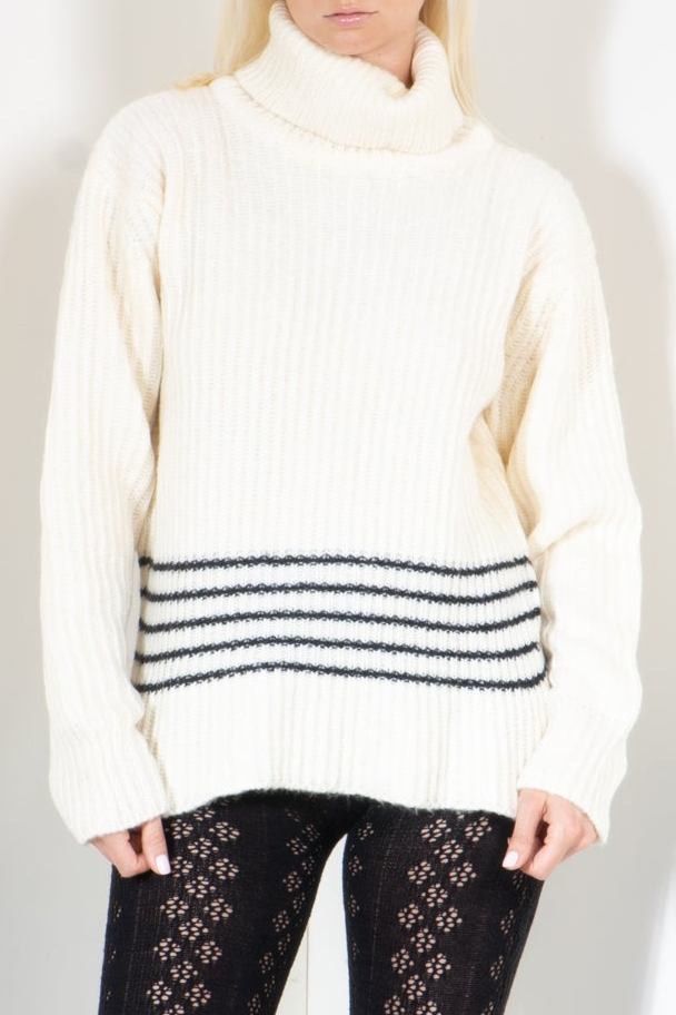 Turtleneck Sweater with Contrast Stripes