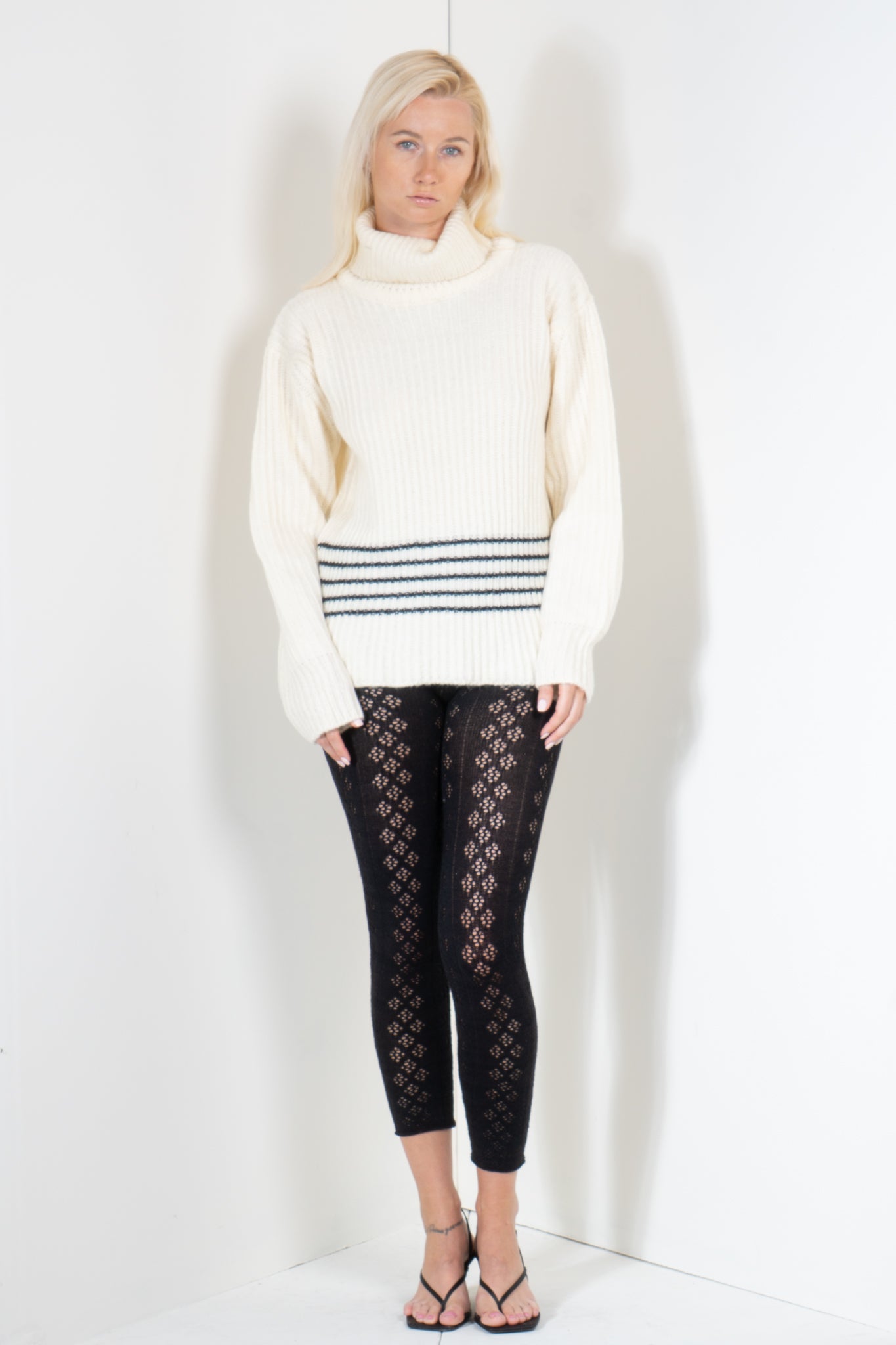 Turtleneck Sweater with Contrast Stripes