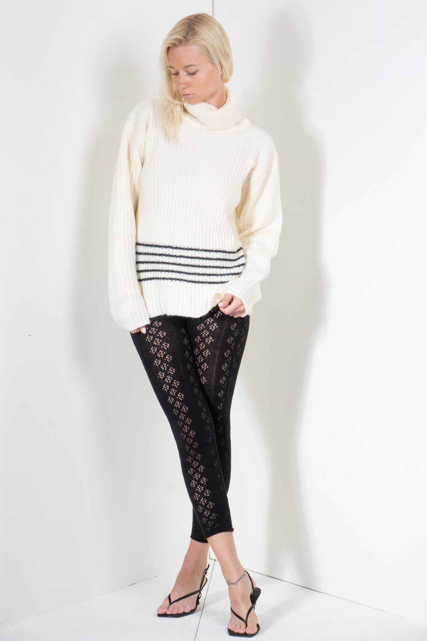 Turtleneck Sweater with Contrast Stripes