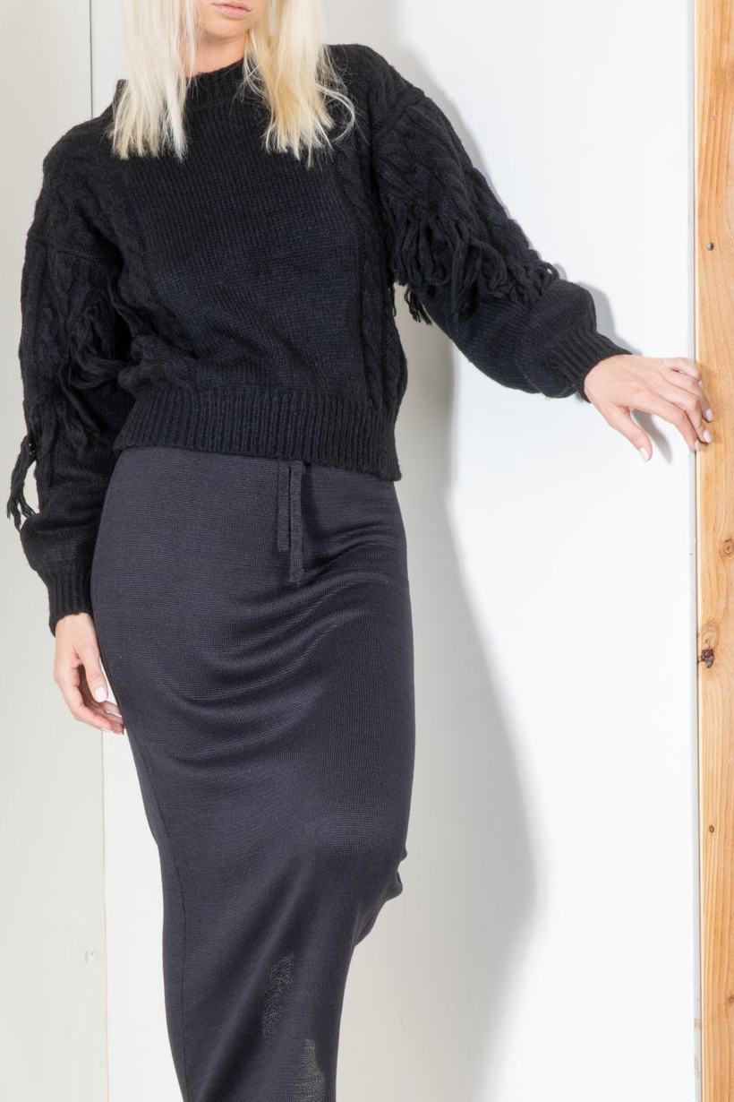 Cable Fringe Sweater